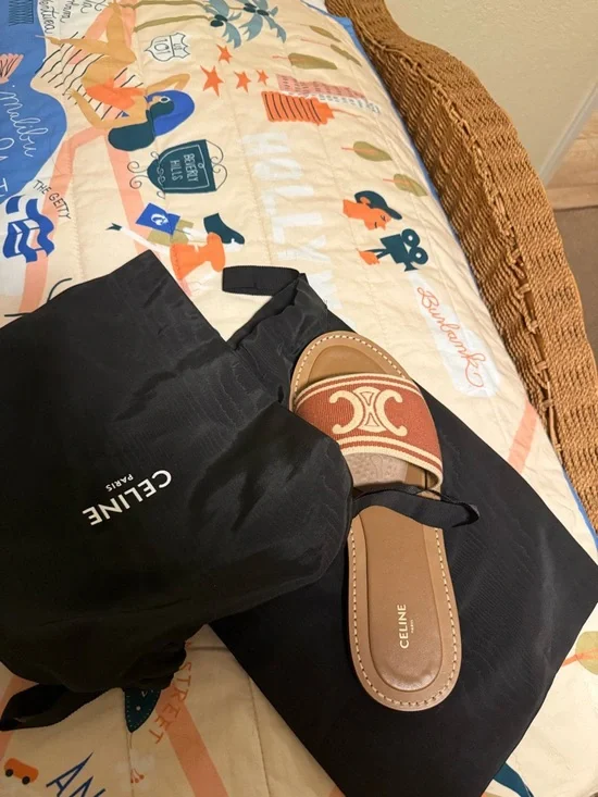 Celine Lympia Triomphe Jacquard Canvas Mules - Rust. 40 - Picture 3 of 6